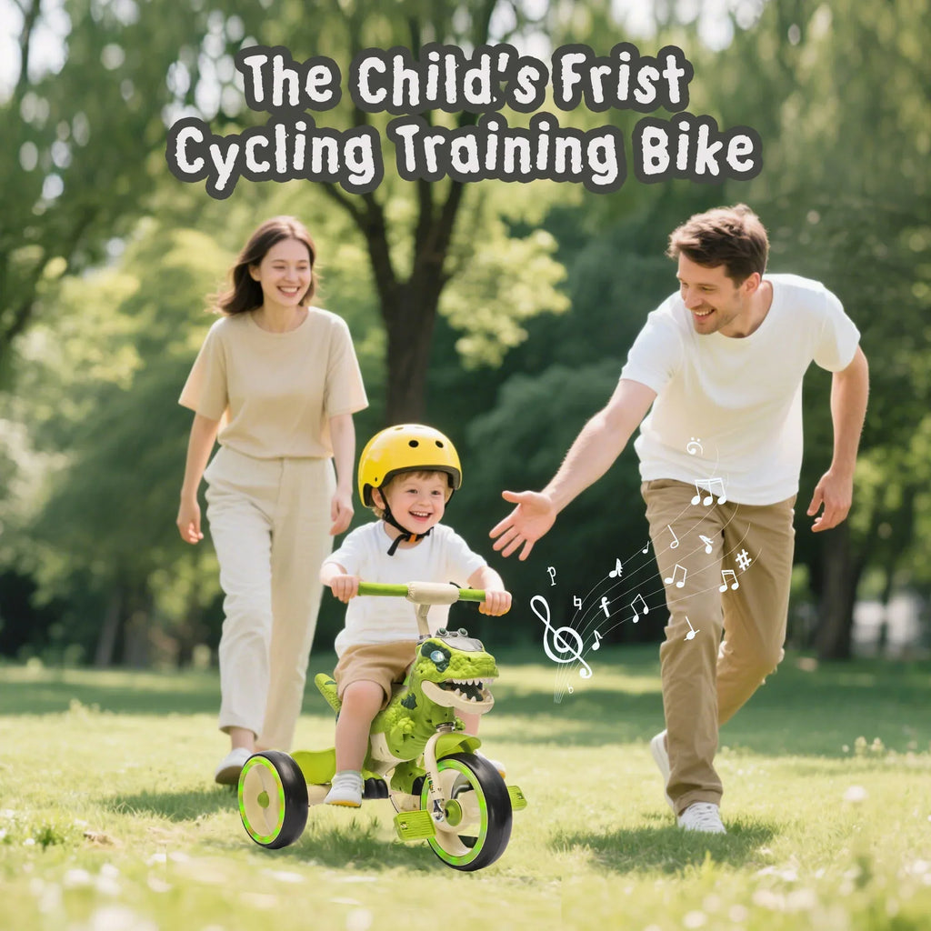 Nouveauté 2026 – Tricycle dinosaure Xuanlur pour enfants , avec larges roues lumineuses, pédales antidérapantes, panier arrière, musique et lumières LED, jouet idéal pour les enfants de 3 à 6 ans (vert