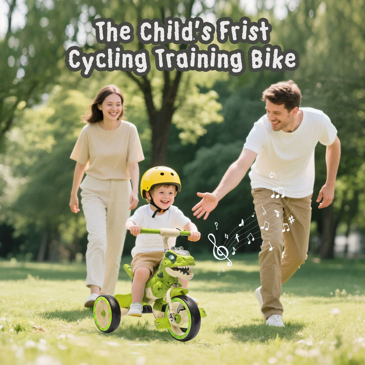 Nouveauté 2026 – Tricycle dinosaure Xuanlur pour enfants , avec larges roues lumineuses, pédales antidérapantes, panier arrière, musique et lumières LED, jouet idéal pour les enfants de 3 à 6 ans (vert