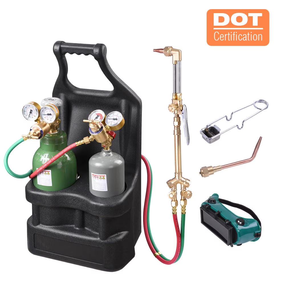 Nouveauté 2026 – Kit de chalumeau oxyacétylénique Yescom DOT : réservoir de gaz, brasage, soudage, découpe, support noir, manomètre, buse en laiton portable, tuyau long, lunettes de protection, ensemble d'outils de soudage à l'oxygène robuste