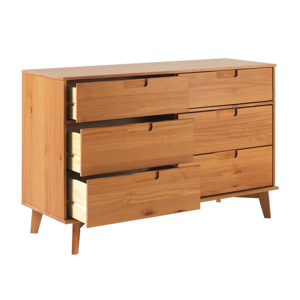 Nouveauté 2026 – Commode Walker Edison Sonoma 6 tiroirs en bois massif couleur caramel