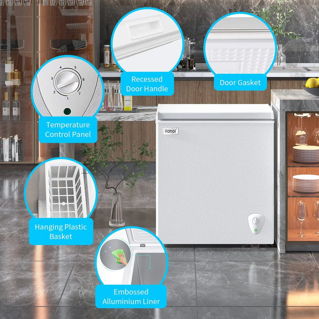 Nouveauté 2026 – Congélateur coffre WANAI , 3,5 pi³, petit congélateur coffre, réfrigérateur vertical à une porte, blanc