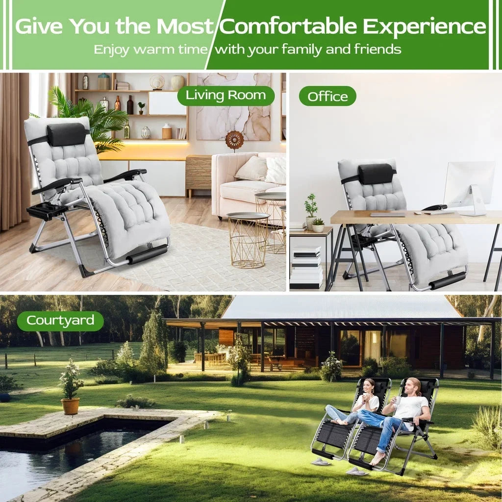 Nouveauté 2026 – Fauteuil zéro gravité surdimensionné VECUKTY XXL - Capacité de 227 kg, siège rembourré de 84 cm de large, fauteuil de voyage pliable pour une utilisation intérieure/extérieure - Terrasse, pelouse, noir, portable et robuste