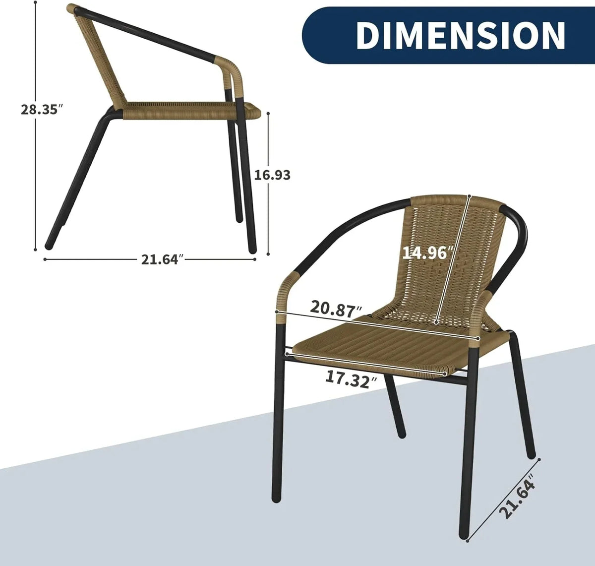 Nouveauté 2026 – Ensemble de 6 chaises de jardin ELPOSUN , chaises de patio en osier avec structure en métal, chaises empilables en rotin pour bistro, terrasse, jardin, porche, restaurant (noir
