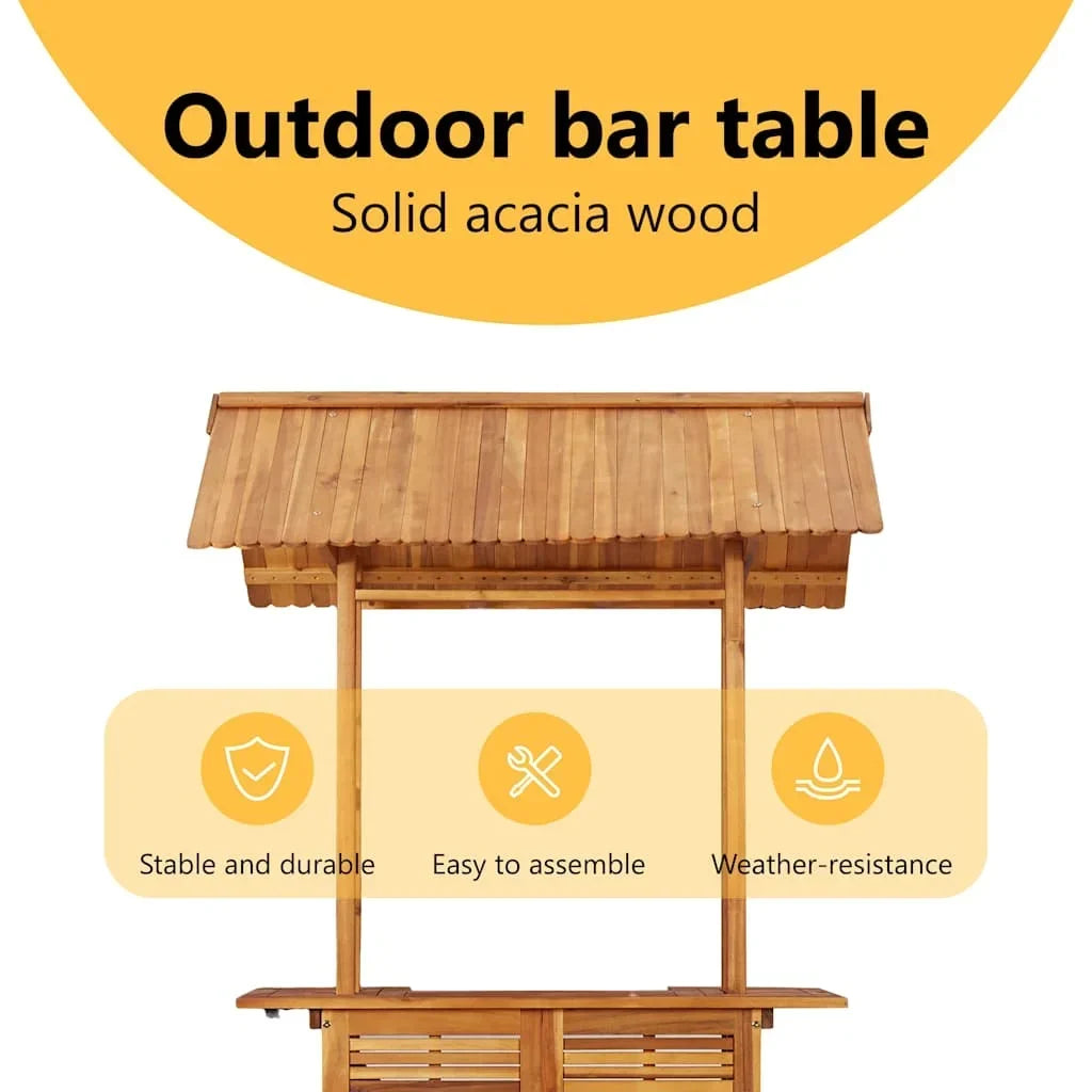Nouveauté 2026 – Table de bar de patio vidaXL avec plateau en bois d'acacia massif, 113 x 106 x 217 cm