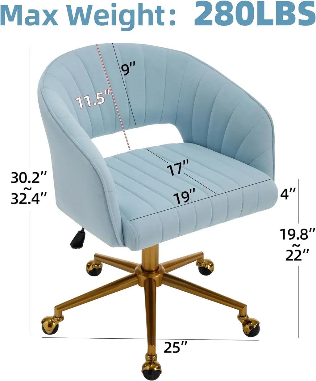 Nouveauté 2026 – Chaise de bureau Westice , chaise de travail en velours, chaise pivotante réglable en hauteur avec base dorée, idéale pour coiffeuse, bureau, salon ou salle informatique, beige