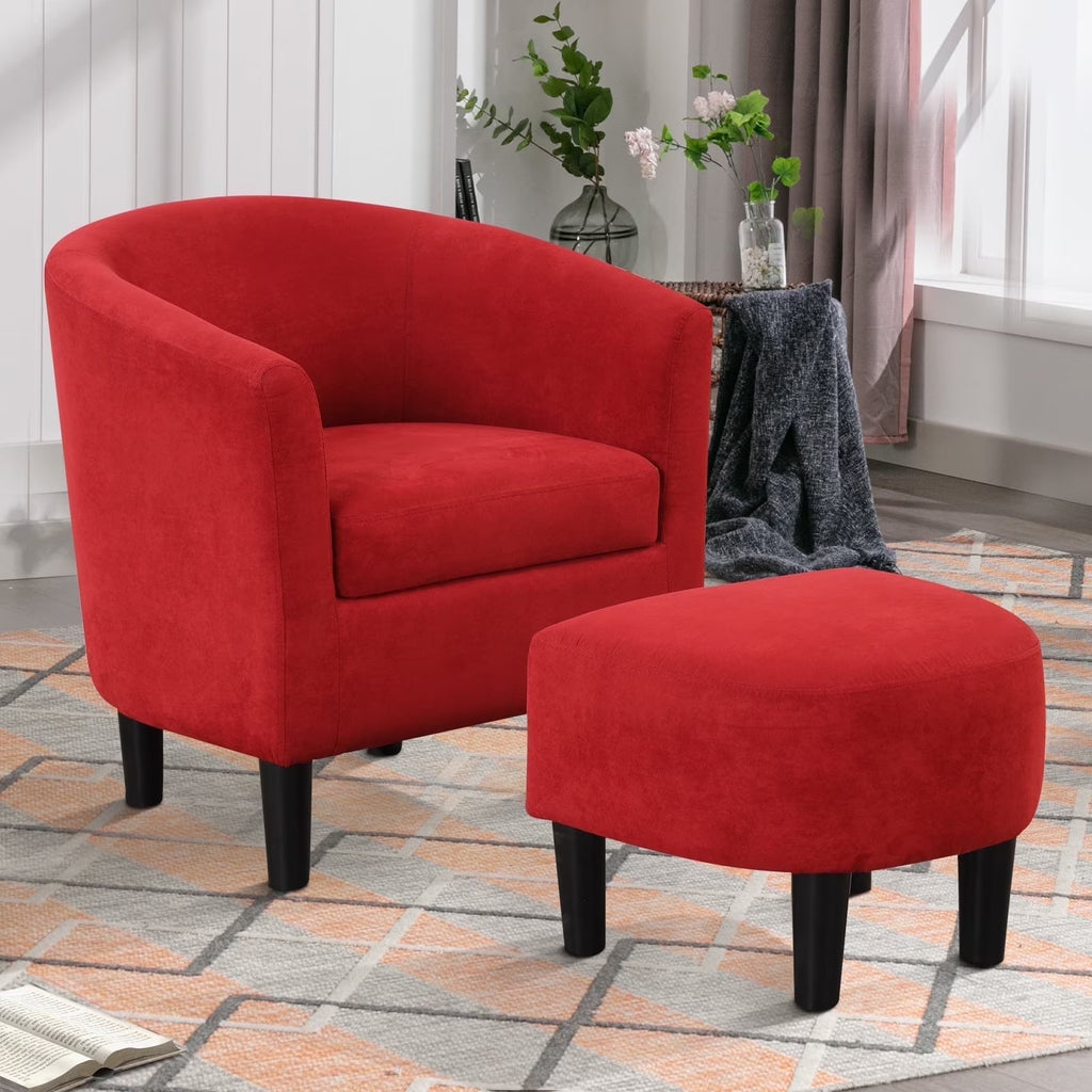 Nouveauté 2026 – Fauteuil d'appoint en velours beige Bonzy Home avec repose-pieds pour salon