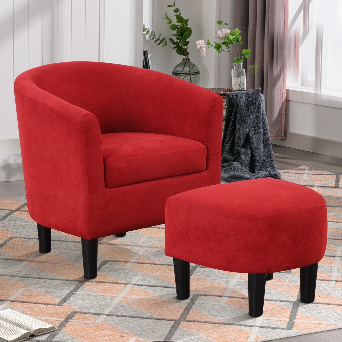 Nouveauté 2026 – Fauteuil d'appoint en velours beige Bonzy Home avec repose-pieds pour salon