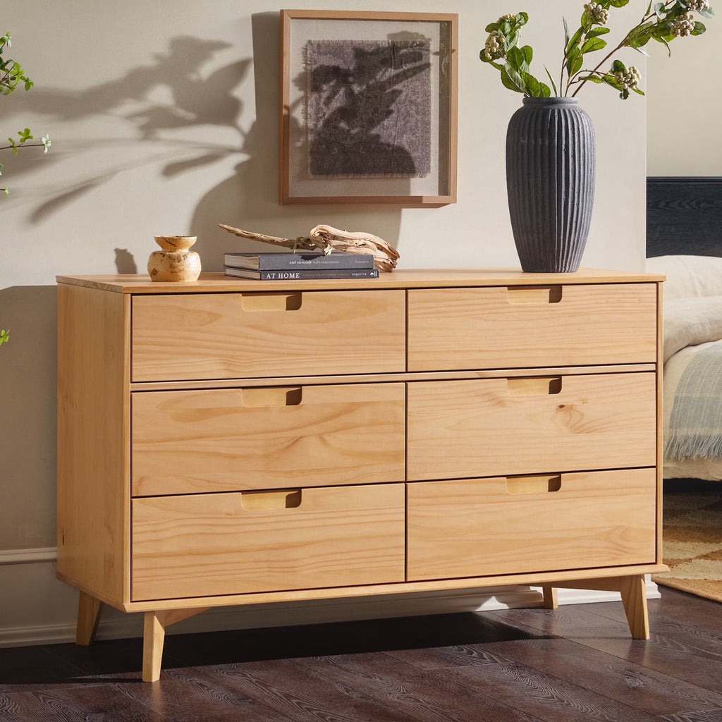Nouveauté 2026 – Commode Walker Edison Sonoma 6 tiroirs en bois massif couleur caramel