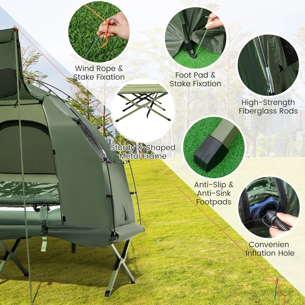 Nouveauté 2026 – Lit de camp gonflable Goplus 1 personne imperméable avec matelas gonflable, oreiller et sac de couchage