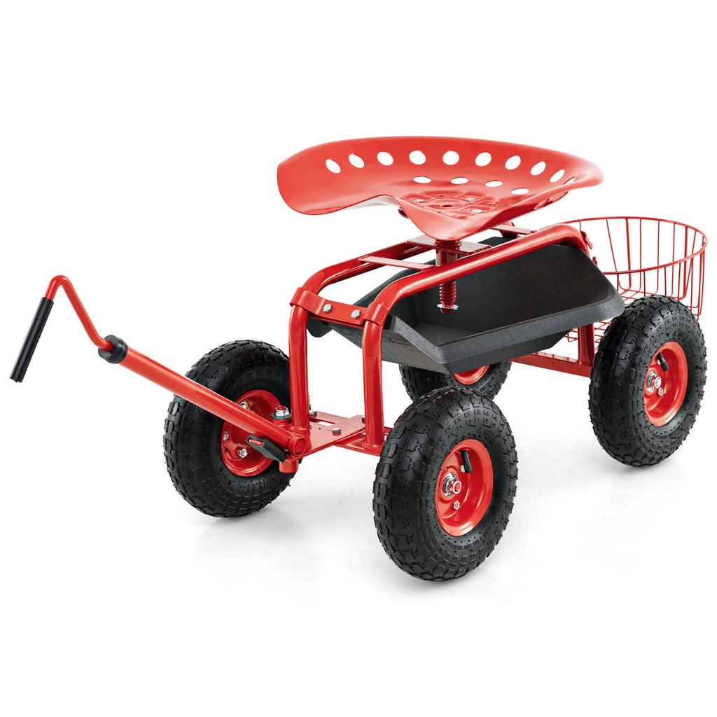 Nouveauté 2026 – Chariot de jardin Costway avec siège de travail roulant et poignée extensible, vert