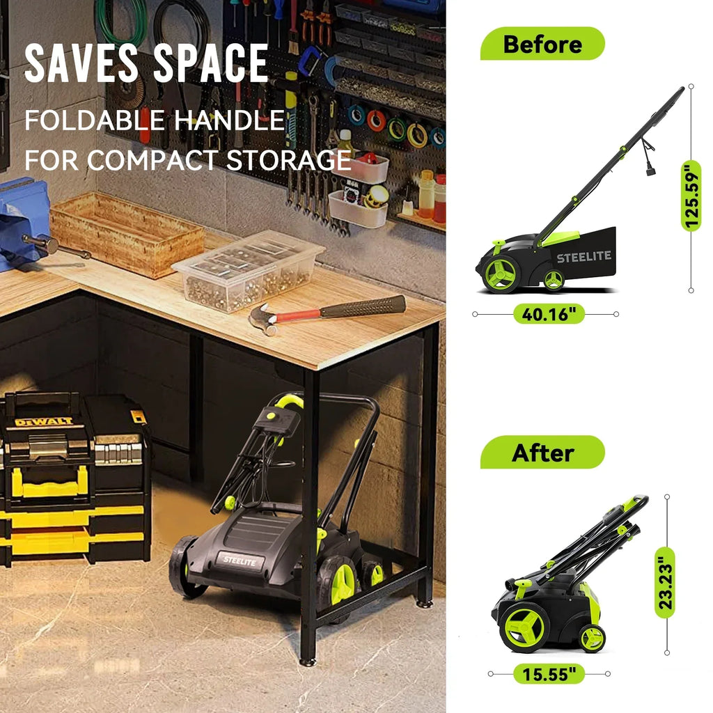 Nouveauté 2026 – Scarificateur et déchaumeur électrique 2 en 1 Steelite , 33 cm (13 pouces), 12 A, avec sac de ramassage amovible de 30 litres (8 gallons), pour pelouse, jardin et cour