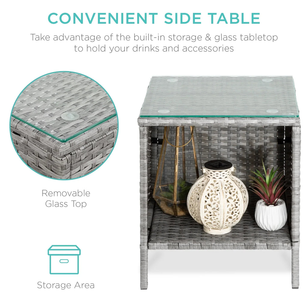 Nouveauté 2026 – Ensemble bistro de jardin 3 pièces en résine tressée Best Choice Products , avec 2 chaises et une table - Gris/Bleu marine