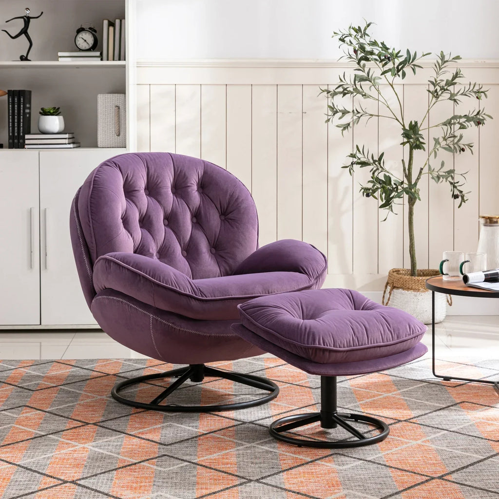 Nouveauté 2026 – Fauteuil pivotant Velvet avec repose-pieds, chaise longue moderne avec structure en métal, fauteuil de lecture confortable pour salon, chambre ou bureau, bleu