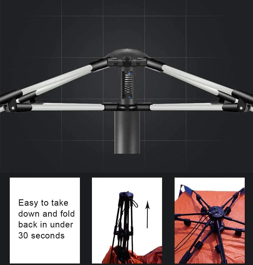 Nouveauté 2026 – Tente de plage 4 personnes X-Large - Abri solaire portable et instantané avec sac de transport, piquets, 6 poches à sable, protection UV, idéale pour la pêche, la randonnée et le camping. Imperméable et coupe-vent. Couleur orange