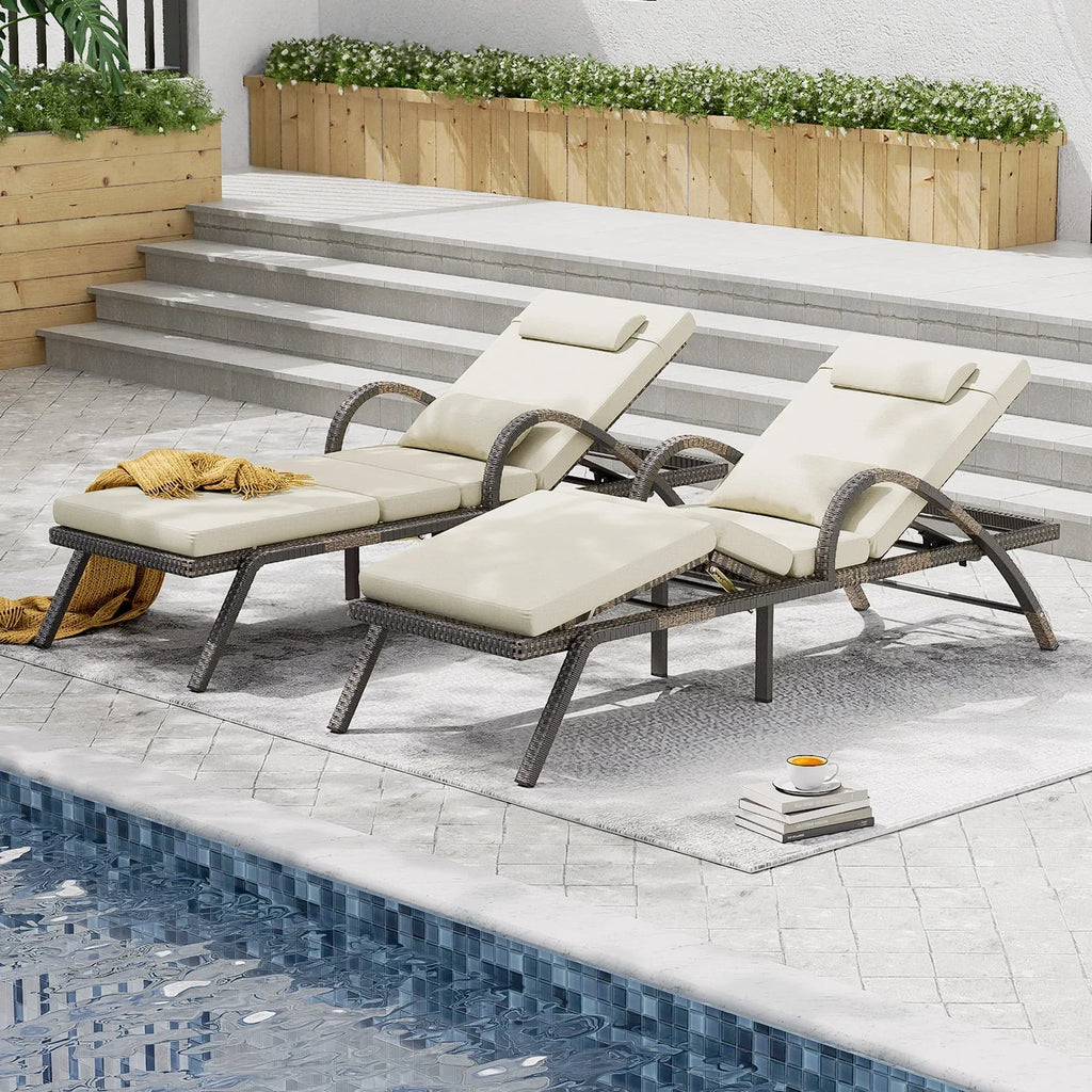 Nouveauté 2026 – MEISSALIVVE Ensemble de 4 chaises longues d'extérieur, chaises de piscine avec dossier réglable à 5 positions, chaise longue en rotin PE pour terrasse, porche et jardin (gris