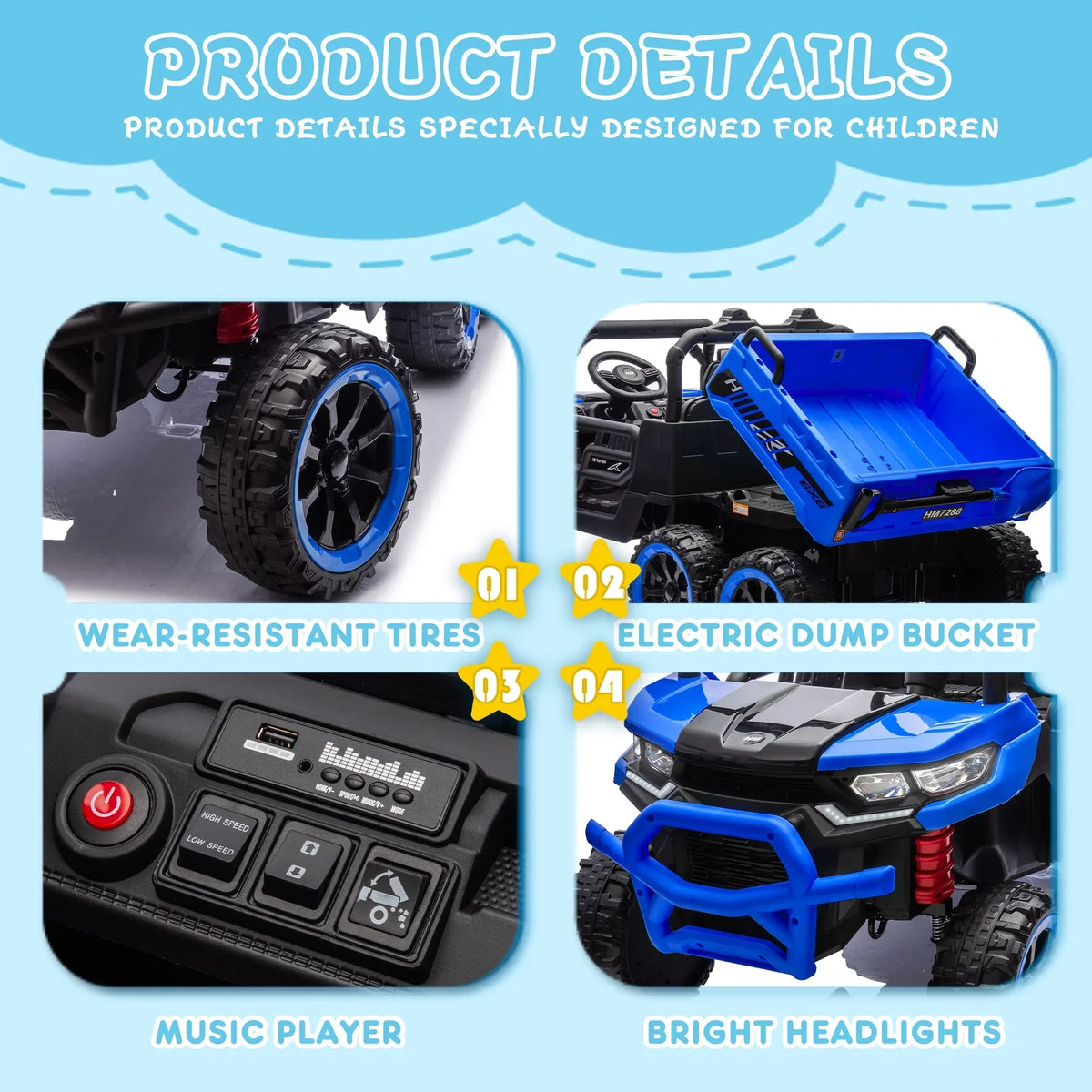 Nouveauté 2026 – Camion électrique Xuanlur 24V 2 places pour enfants , avec moteur 2x200W, benne basculante/pelle, pneus résistants, lumières LED, musique et télécommande, noir