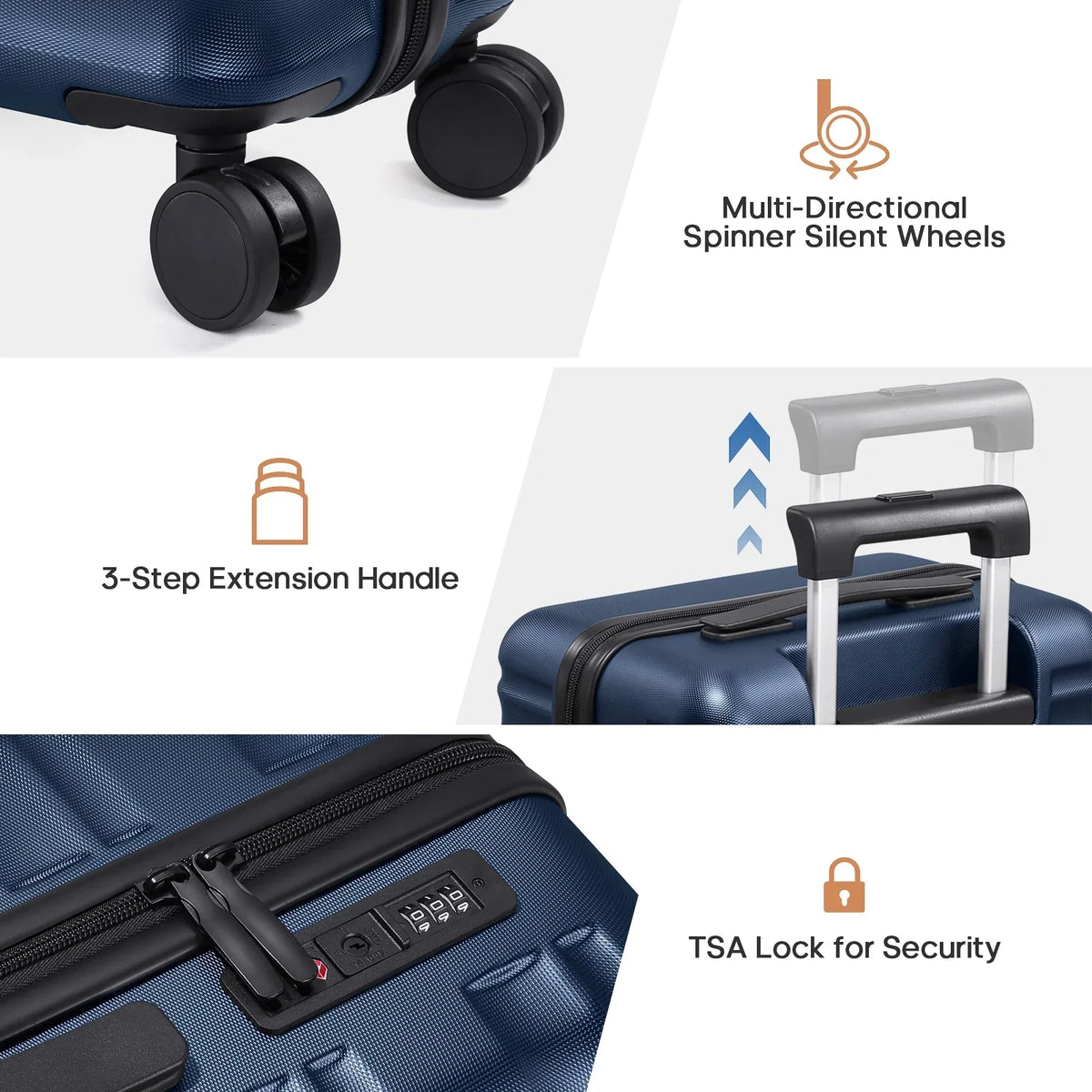 Nouveauté 2026 – Ensemble de bagages MIUSSE , 3 pièces : valise cabine 20 pouces à roulettes, coque rigide 100 % PC avec serrure TSA, conforme aux normes des compagnies aériennes, avec sac à dos de voyage pour hommes et femmes