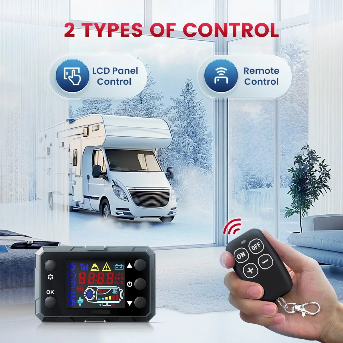 Nouveauté 2026 – Chauffage d'appoint diesel Hcalory 8 kW tout-en-un réglable, thermostat 12 V avec écran LCD, compatible avec les voitures, camping-cars, camions, bateaux et véhicules de loisirs. Fonctionne sur 110 V CA et 12/24 V CC