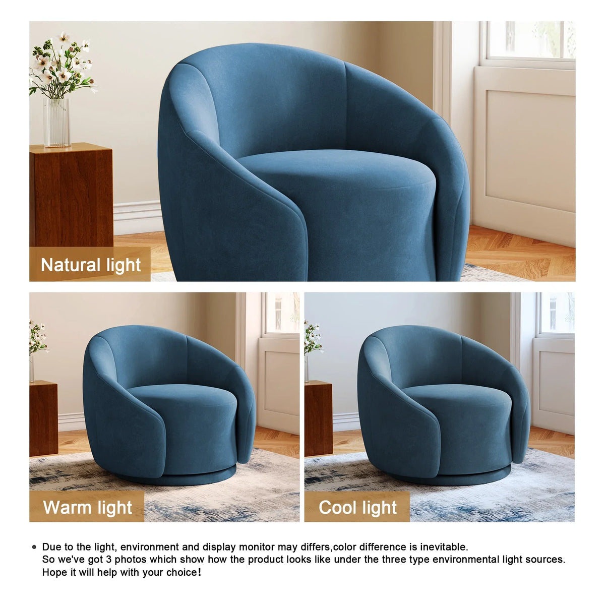 Nouveauté 2026 – Fauteuil pivotant 360" pour salon, fauteuil tonneau bouclé, canapé une place, fauteuil de lecture, vert sauge