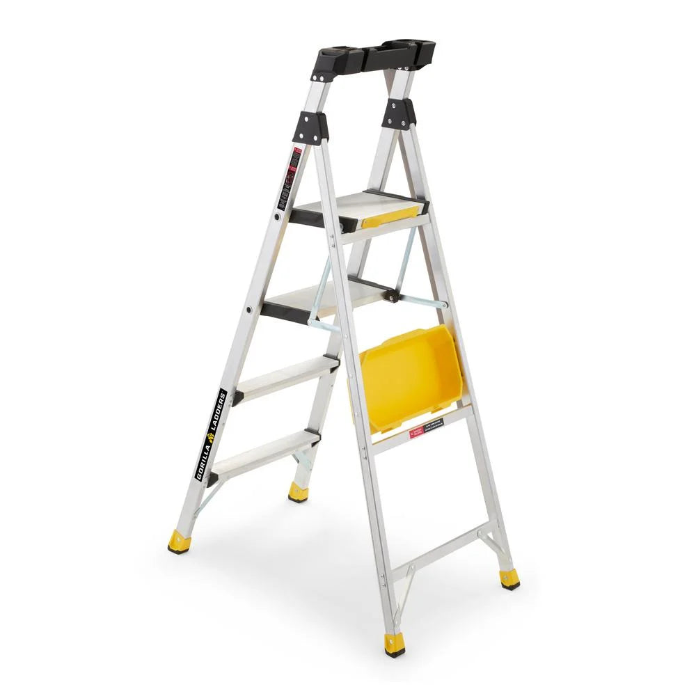 Nouveauté 2026 – Échelle robuste à double plateforme amovible Gorilla Ladders avec nacelle intégrée, 1,7 m, aluminium, multicolore