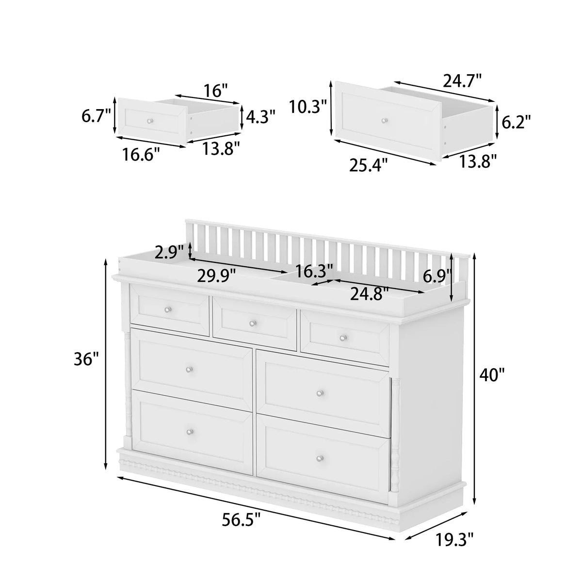 Nouveauté 2026 – Table à langer/commode pour chambre de bébé OXYLIFE , 114 cm (45 po), avec 4 tiroirs et une étagère, blanche