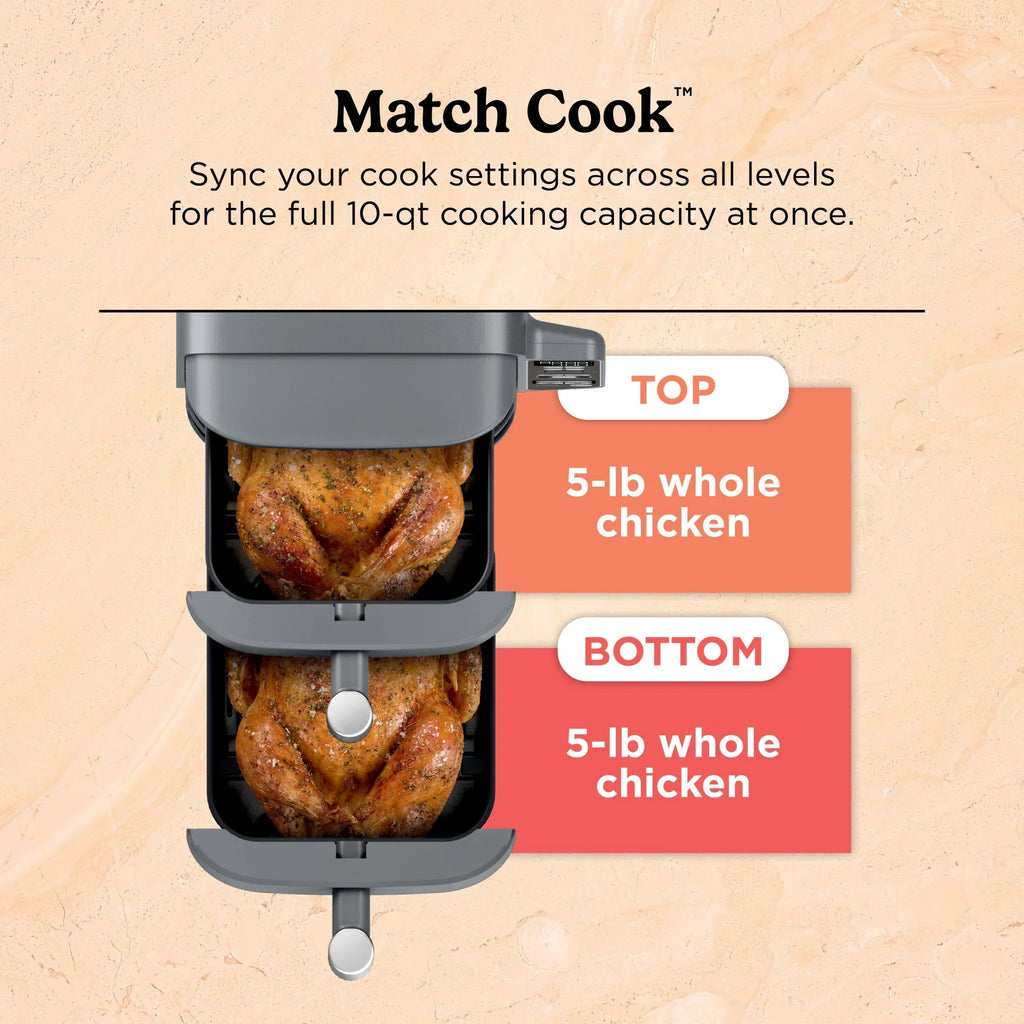 Nouveauté 2026 – Friteuse à air Ninja DoubleStack XL à 2 paniers, technologie DoubleStack permettant de cuire 4 aliments simultanément, conception compacte, 10 pintes, 4 en 1, Smart Finish & Match Cook, SL400