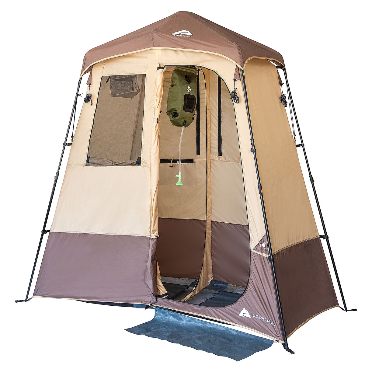 Nouveauté 2026 – Combinaison de tente de douche et utilitaire à 2 pièces Ozark Trail , comprenant un réservoir d'eau de 5 gallons, installation facile, capacité maximale de 2 personnes. Couleur kaki