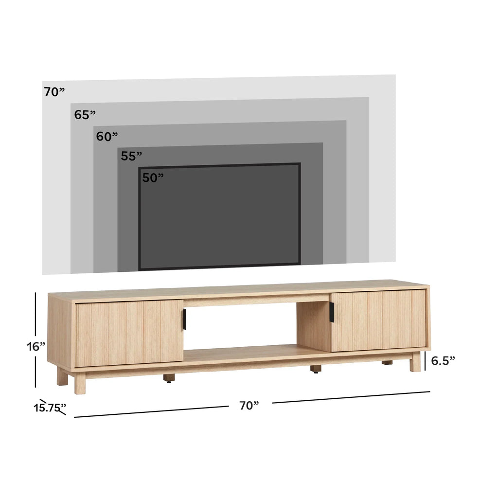 Nouveauté 2026 – Meuble TV Walker Edison , style moderne du milieu du siècle, à deux portes cannelées, pour téléviseurs jusqu'à 80 pouces, chêne côtier