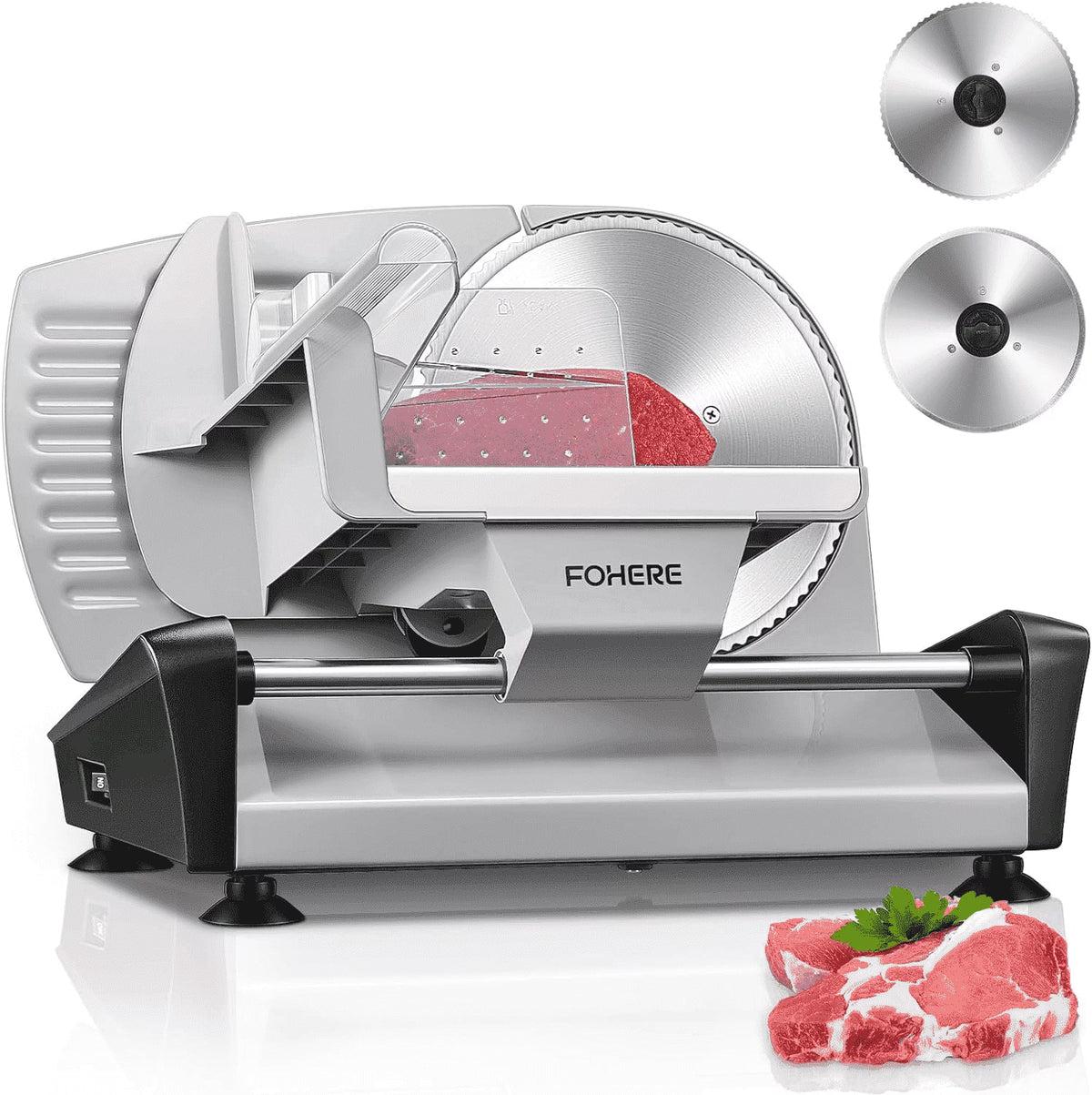 Nouveauté 2026 – Trancheuse à viande électrique FOHERE , avec lame amovible en acier inoxydable de 19 cm (7,5 po), coupe viande, fromage, pain, argent
