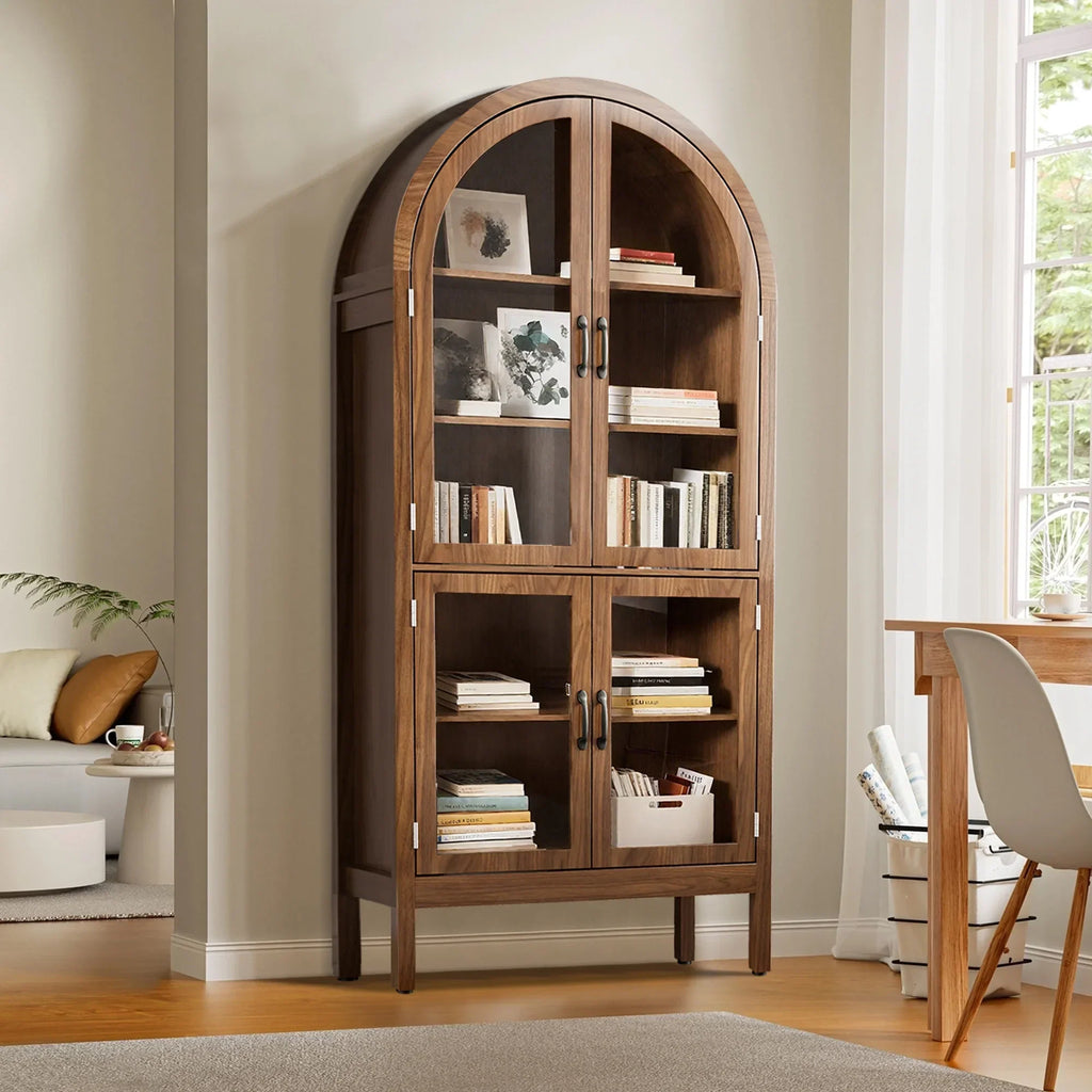Nouveauté 2026 – Vitrine de rangement haute cintrée Fiogmub , armoire de garde-manger cintrée avec portes, portes en verre acrylique