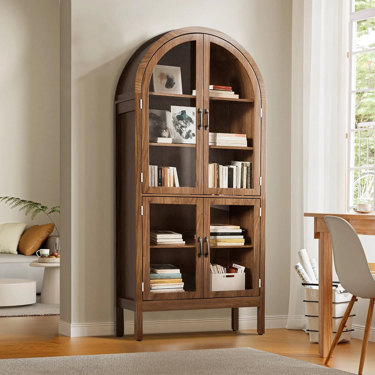 Nouveauté 2026 – Vitrine de rangement haute cintrée Fiogmub , armoire de garde-manger cintrée avec portes, portes en verre acrylique