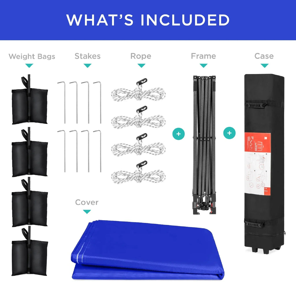 Nouveauté 2026 – Best Choice Products 3,66 m x 3,66 m - Abri pliant facile à monter avec installation en un clic, sac à roulettes et 4 sacs de lestage - Bleu marine
