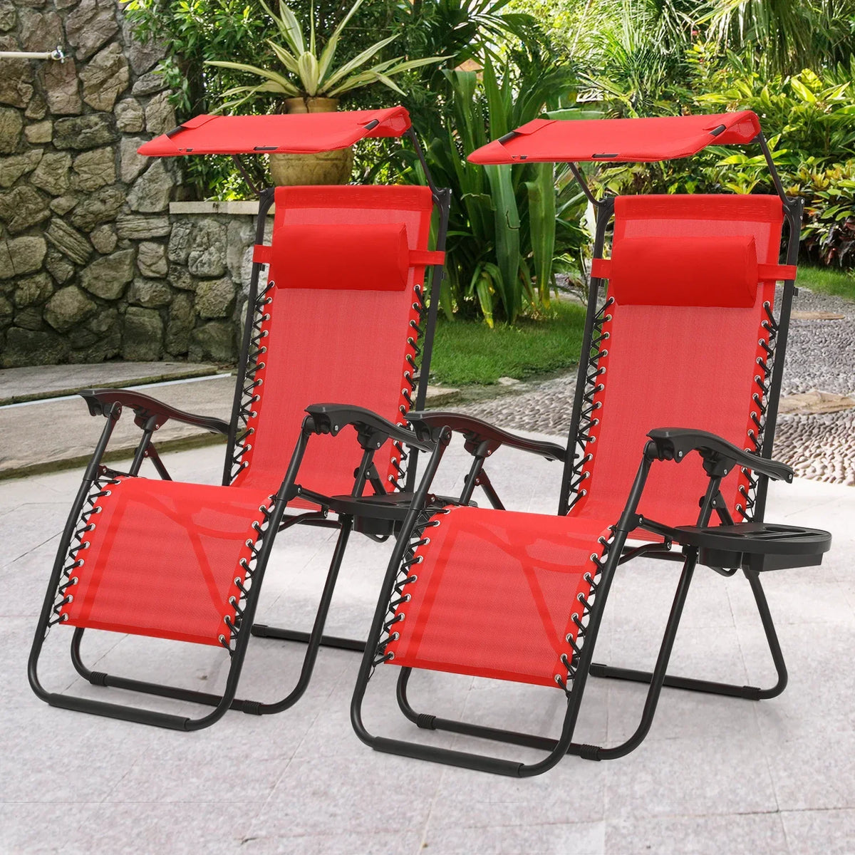 Nouveauté 2026 – Ensemble de 2 chaises MoNiBloom Zero Gravity , fauteuils de plage/terrasse pliables avec auvent et appui-tête, noirs