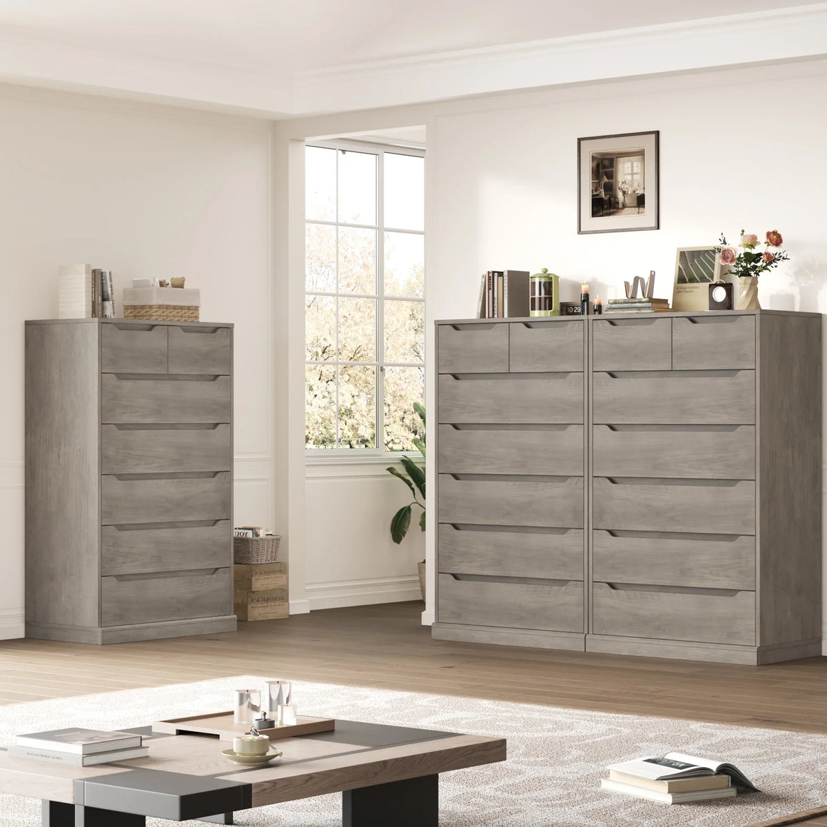 Nouveauté 2026 – Commode blanche Homfa 7 tiroirs, 130 cm de hauteur, meuble de rangement en bois avec base stable améliorée, commode verticale pour chambre ou salon