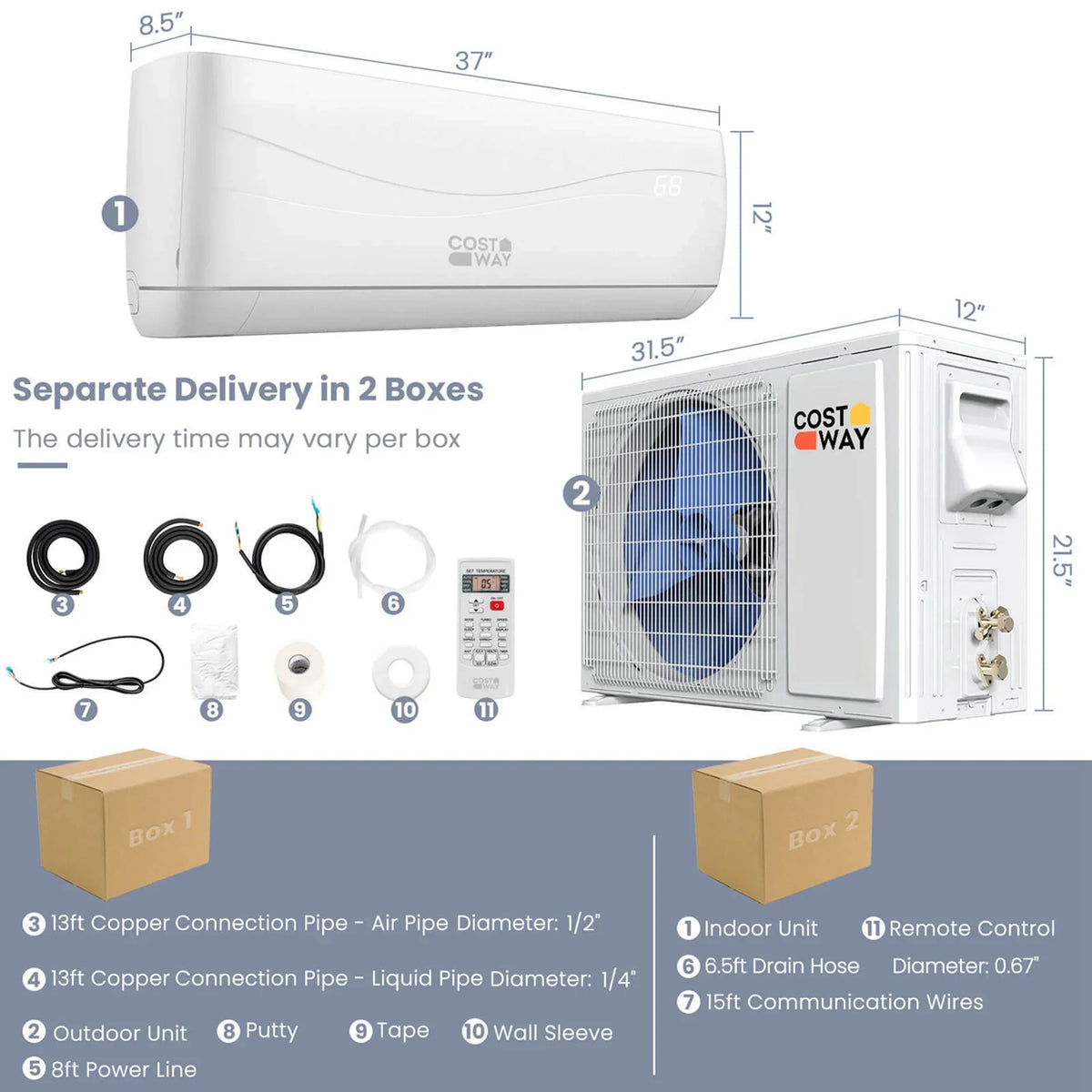 Nouveauté 2026 – Climatiseur et chauffage mini-split Costway , 18 000 BTU, 19 SEER, couverture de 1 250 pi²