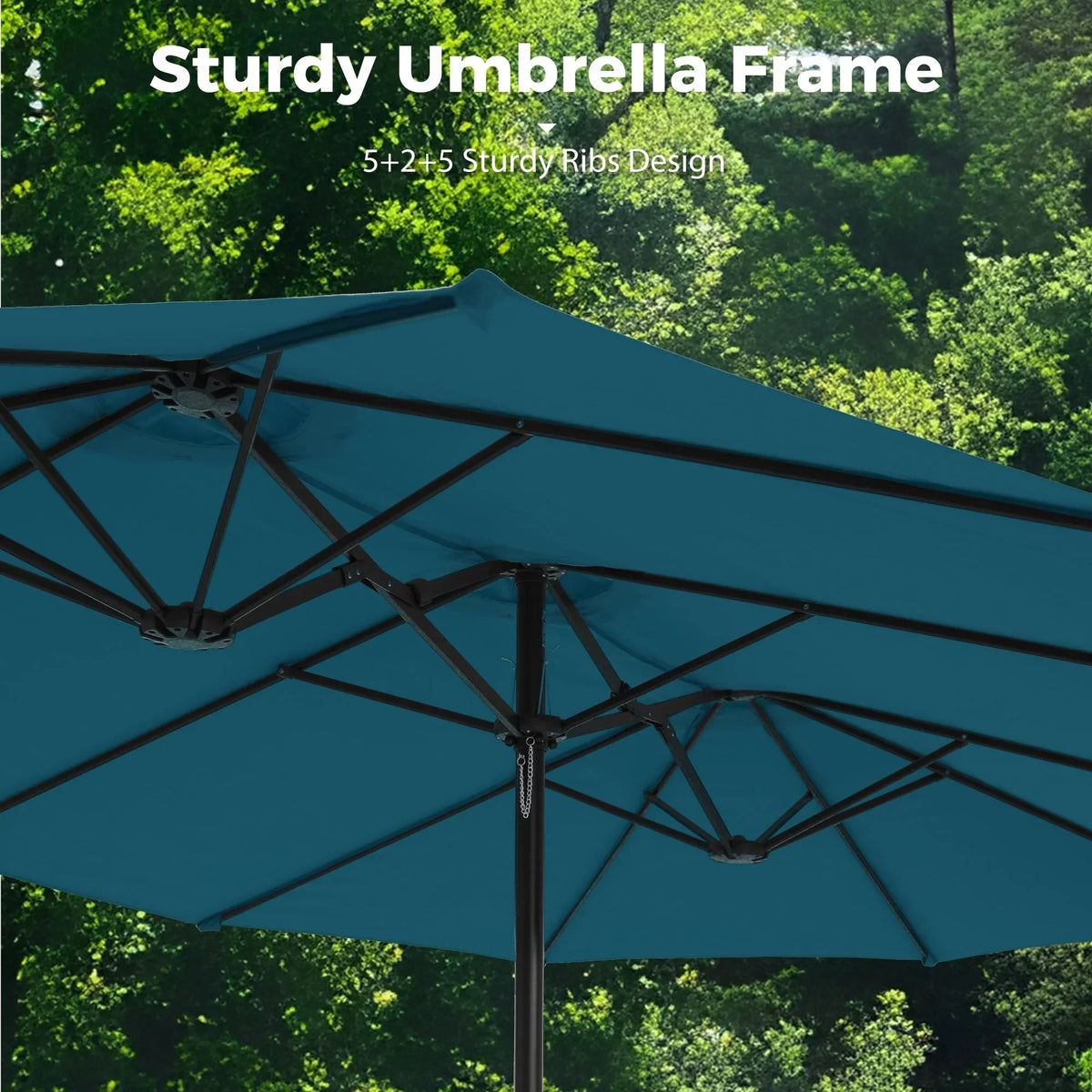 Nouveauté 2026 – Parasol de jardin extra-large Alpha Joy 4,57 m (15 pi) à double face avec manivelle et base - Gris fumé