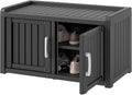 Nouveauté 2026 – Meuble de rangement à chaussures d'extérieur KAMABOKO , banc de rangement étanche et résistant aux UV pour entrée, intérieur et extérieur, avec 2 portes coulissantes de style grange et étagères réglables pour entrée, chambre, couloir