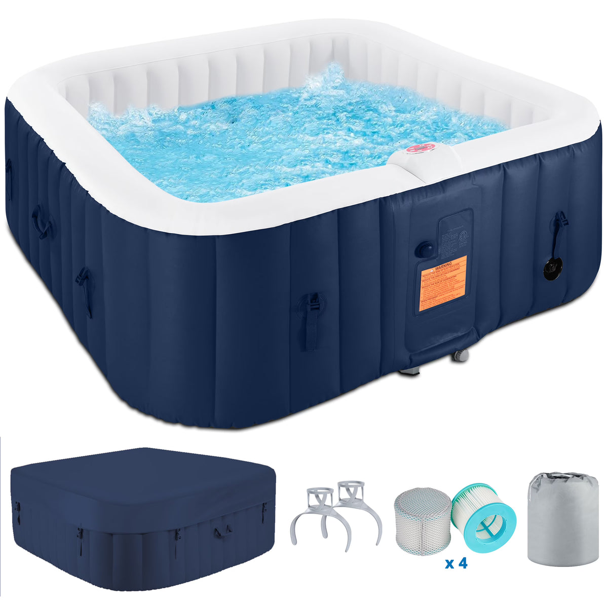 Nouveauté 2026 – Spa gonflable portable d'extérieur , 185 cm (73 pouces), 4 à 6 personnes, avec panneau de commande, 130 jets, couverture isolante et protection de fond, température jusqu'à 40 °C (104 °F), gris