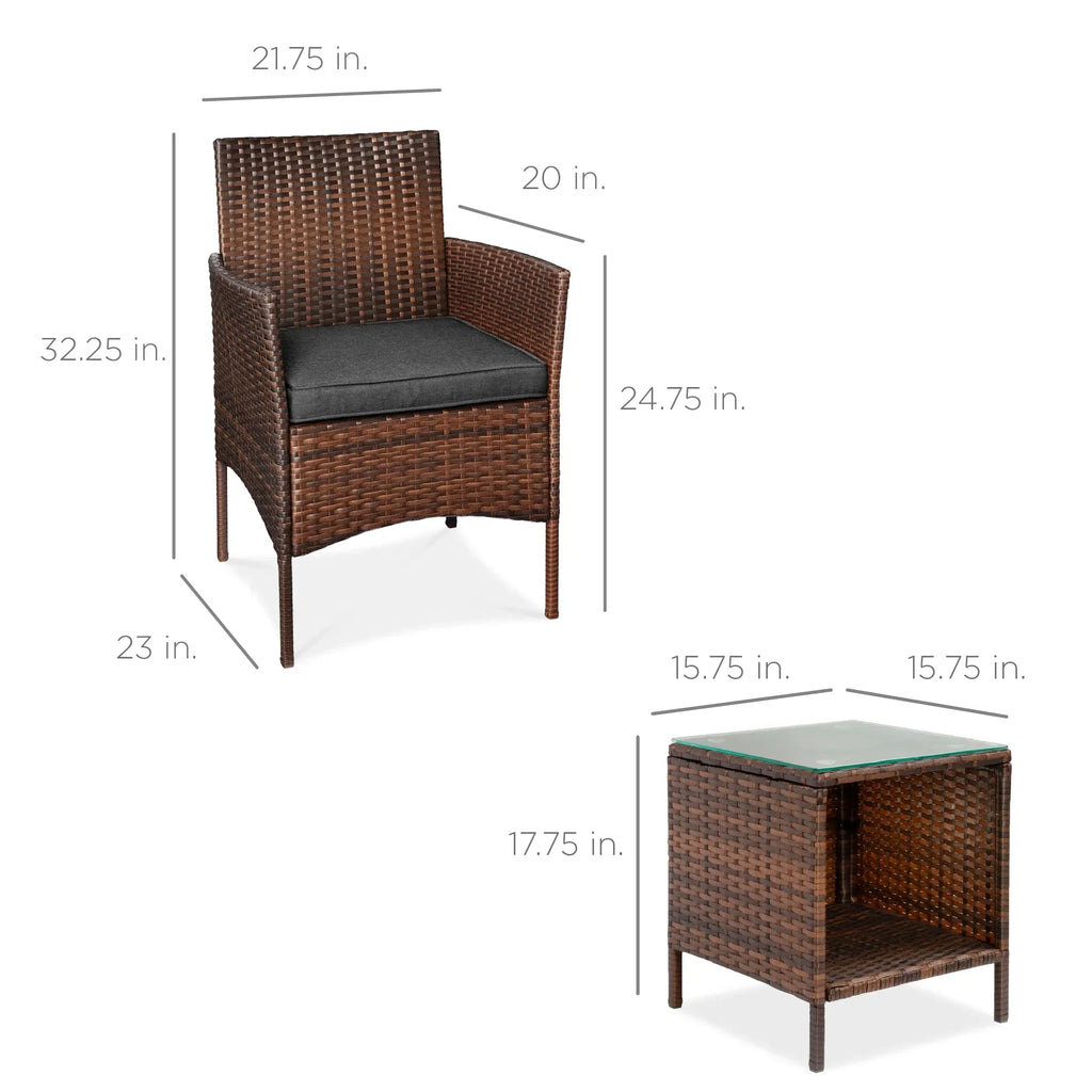 Nouveauté 2026 – Ensemble bistro de jardin 3 pièces en résine tressée Best Choice Products , avec 2 chaises et une table - Gris/Bleu marine