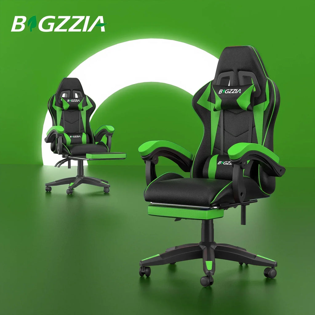 Nouveauté 2026 – Chaise de jeu Bigzzia , chaise de bureau ergonomique avec appui-tête et soutien lombaire réglables en hauteur, pour adultes et adolescents, noir et blanc