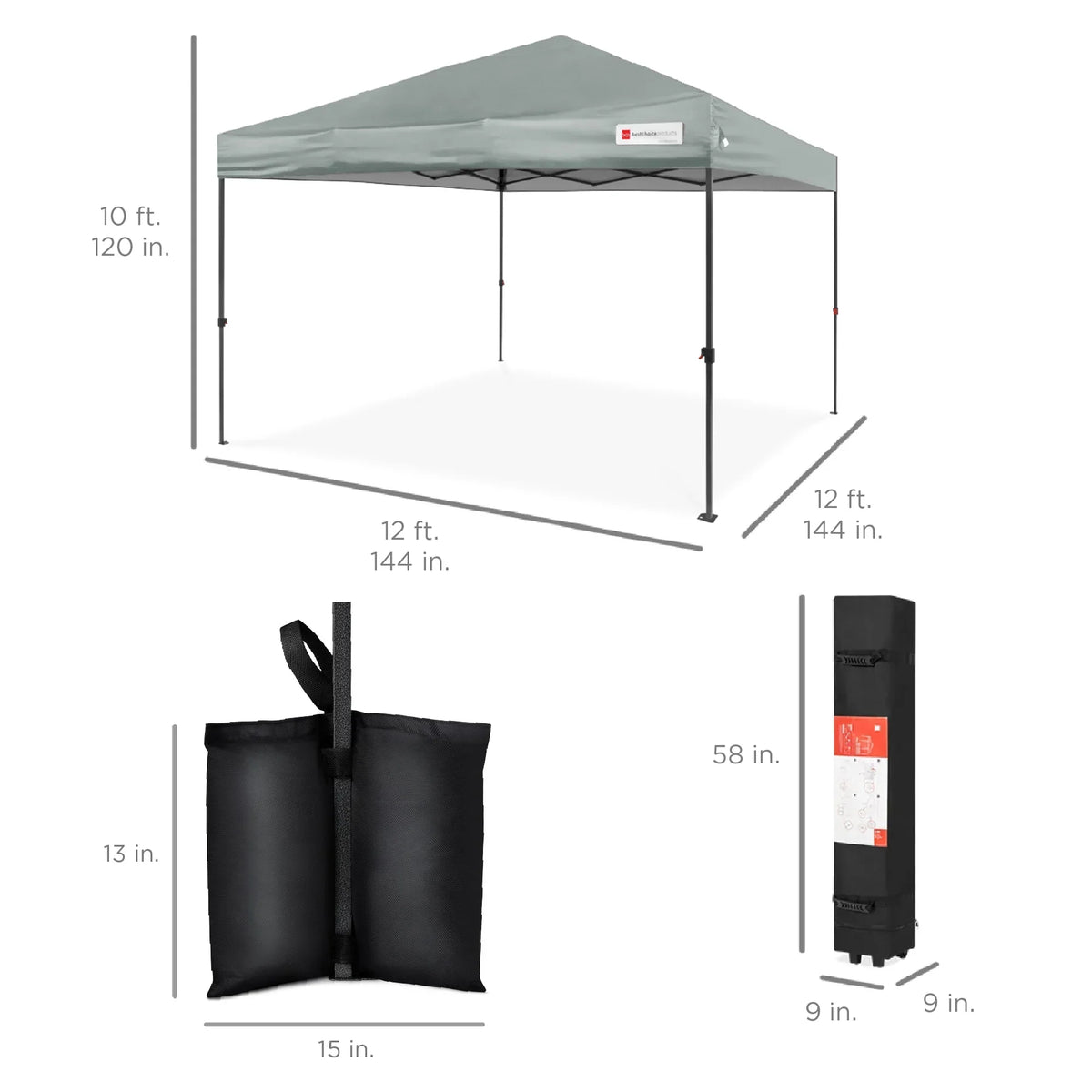 Nouveauté 2026 – Best Choice Products 3,66 m x 3,66 m - Abri pliant facile à monter avec installation en un clic, sac à roulettes et 4 sacs de lestage - Bleu marine