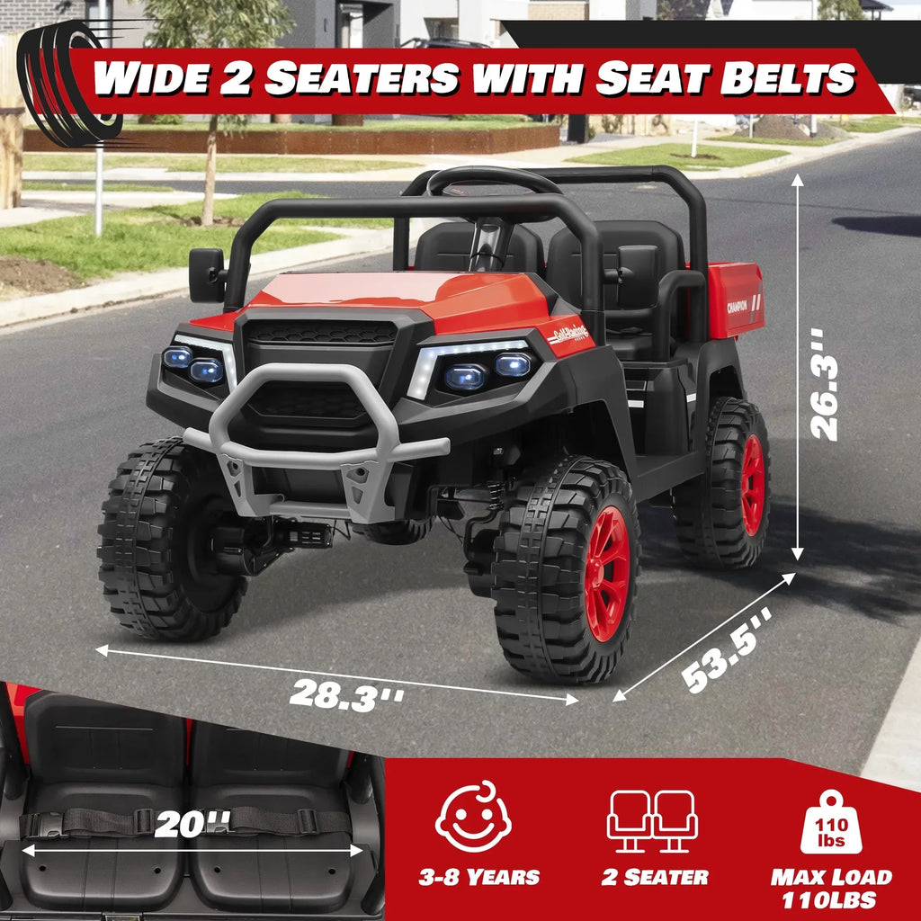 Nouveauté 2026 – Joyracer , véhicule tout-terrain électrique (UTV) 24 volts pour enfants, 2 places, avec télécommande. Voiturette de golf électrique avec 4 moteurs de 200 W, remorque inclinable et pelle, suspension à ressorts sur les 4 roues, musique