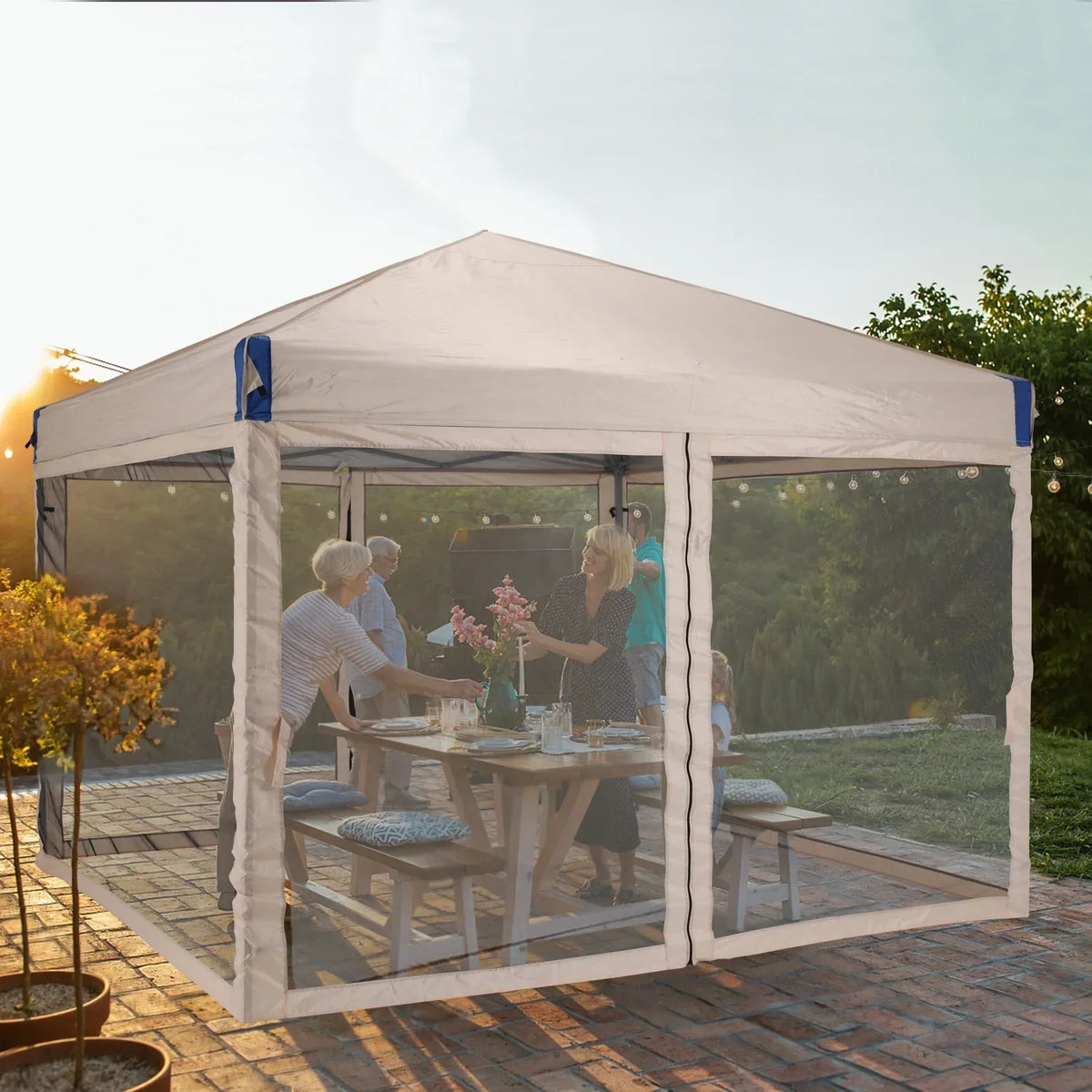 Nouveauté 2026 – Abri pliant Aoodor de 3,65 m x 3,65 m avec parois latérales en filet amovibles, tente d'extérieur portable et instantanée - Noir