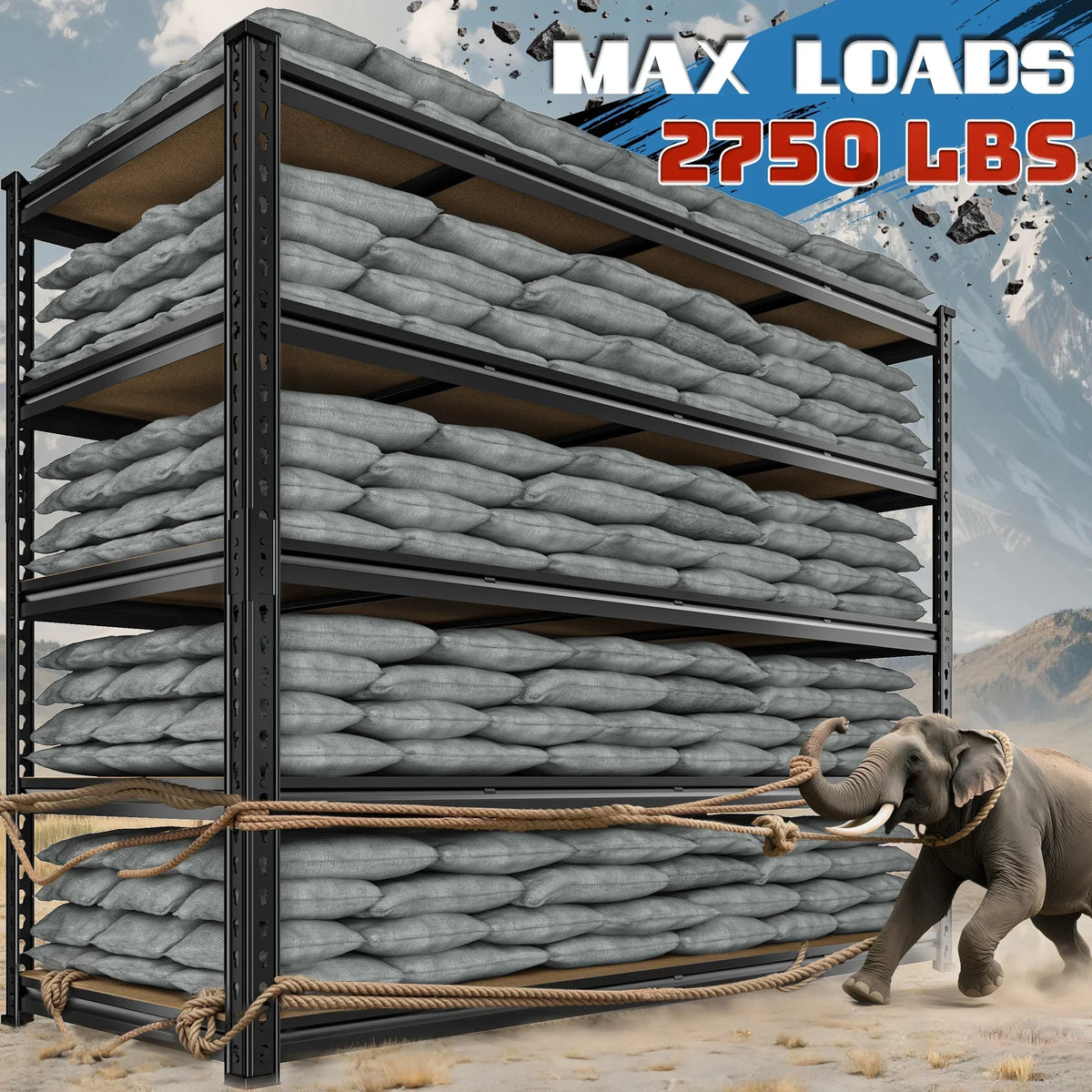Nouveauté 2026 – Étagère de garage REIBII , 152 cm (L) x 61 cm (P) x 183 cm (H), robuste, supportant jusqu'à 1360 kg (3000 lb), réglable, 5 niveaux, en métal