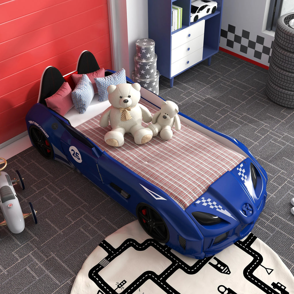 Nouveauté 2026 – Lit double en plastique pour enfants Dash Kids, motif voiture de course, avec LED et son, blanc, Furniture of America