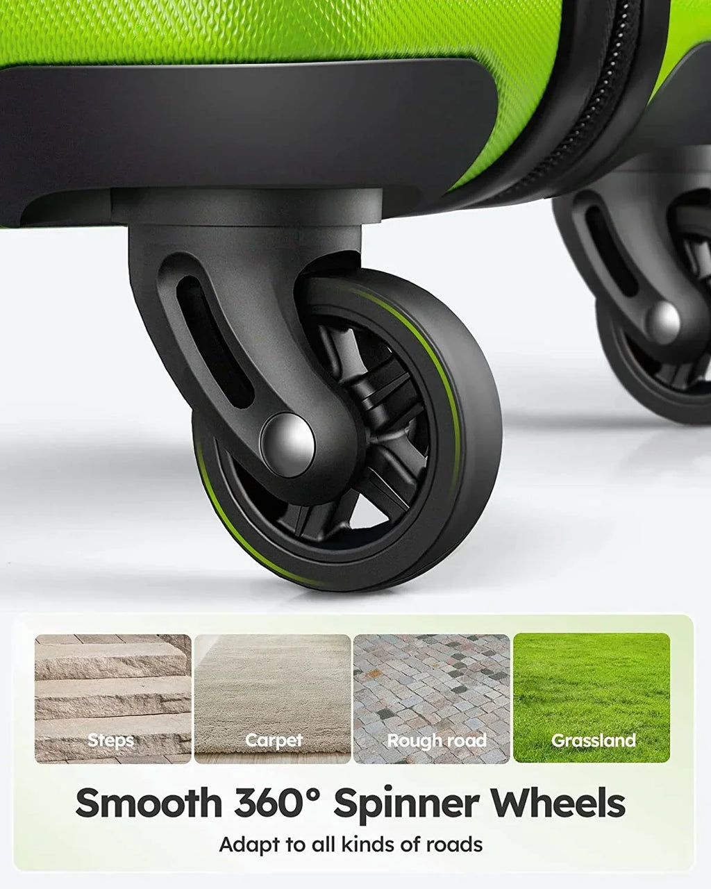 Nouveauté 2026 – Ensemble de 3 valises rigides à roulettes multidirectionnelles 20", 24" et 28", vertes, collection Luggage