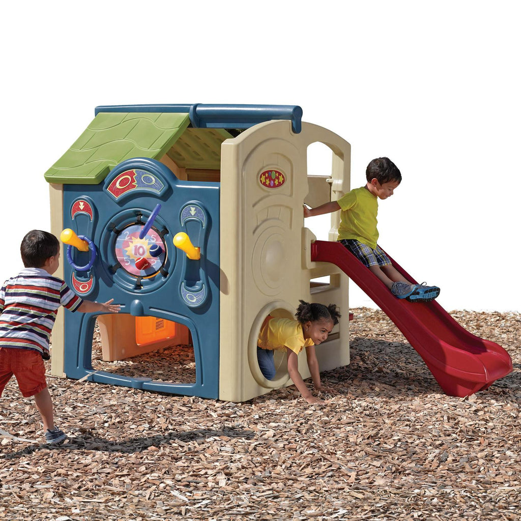 Nouveauté 2026 – Maisonnette marron avec toboggan, centre de loisirs Step2 Neighborhood Fun Center, jouets d'extérieur en plastique pour enfants