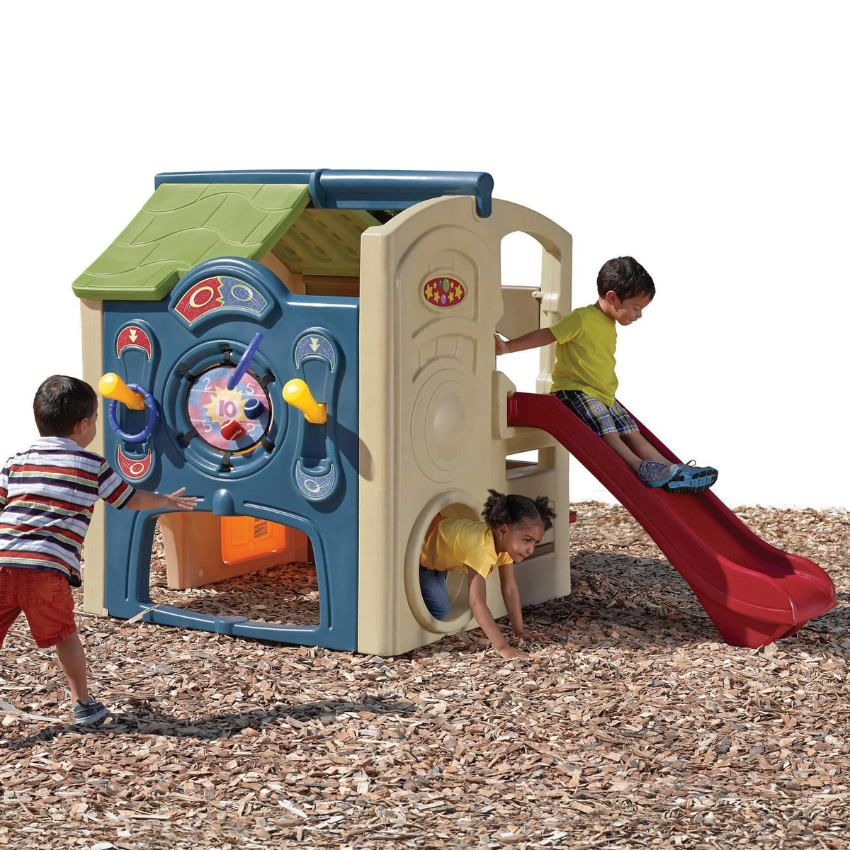 Nouveauté 2026 – Maisonnette marron avec toboggan, centre de loisirs Step2 Neighborhood Fun Center, jouets d'extérieur en plastique pour enfants