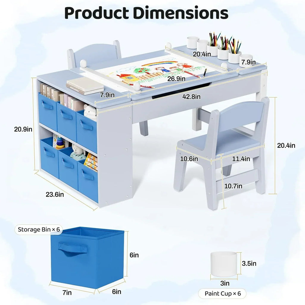 Nouveauté 2026 – Ensemble table et 2 chaises LAZY BUDDY pour enfants , chevalet 2 en 1 et table de bricolage pour tout-petits avec bacs de rangement, gobelets de peinture et rouleau de papier, idéal pour les enfants de 3 ans et plus