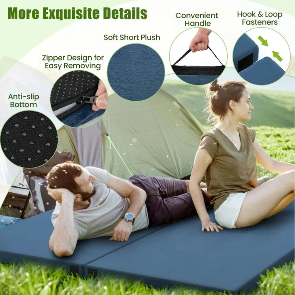 Nouveauté 2026 – Matelas de camping pliable Spaco avec coussin en mousse haute densité et fond antidérapant, matelas gonflables et sacs de couchage pour l'extérieur (jardin, cour, bleu marine